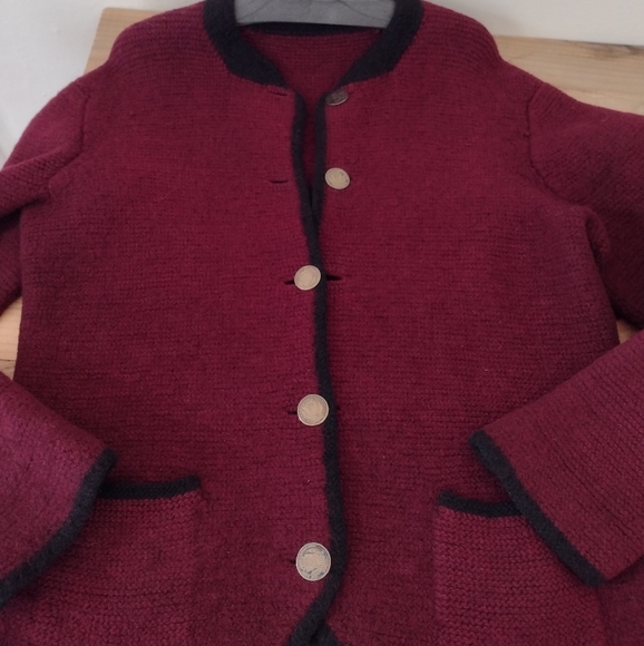 Burgundy Wool Knit Button Front Heavy Cardigan Sweater Size XL - Picture 3 of 11